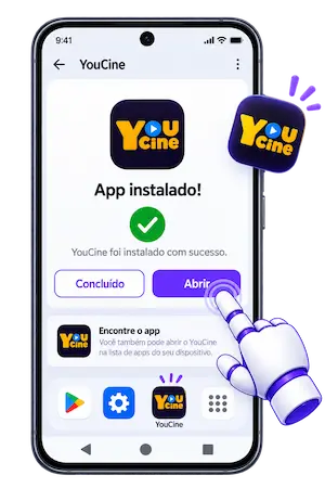 YouCine instalado com botão Abrir